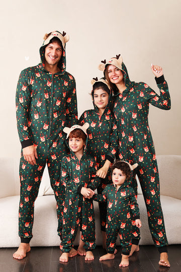 Pijama de una pieza de Navidad familiar estampado verde oscuro